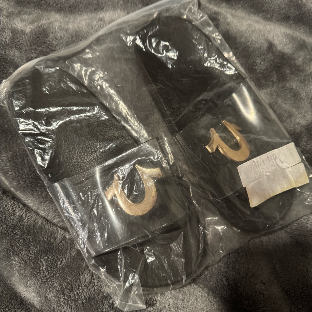 True Religion Black and Gold Women's Slippers